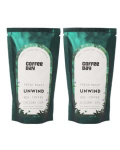 UNWIND COFFEE POWDER (PACK OF 2 - 200gm each) 80% Coffee 20% Chicory - 200gm each (Pack of 2) | Medium to Dark Roast | South Indian Filter Coffee | Fresh from Chikmagalur factory